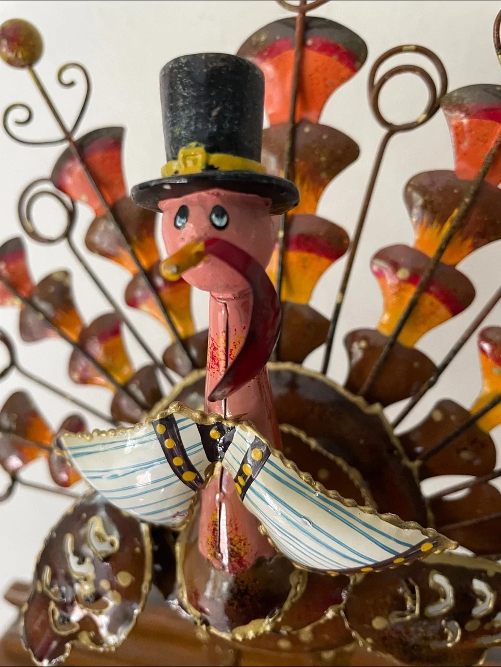 Whimsical Metal Turkey Sculpture - Orange and Brown Home Art